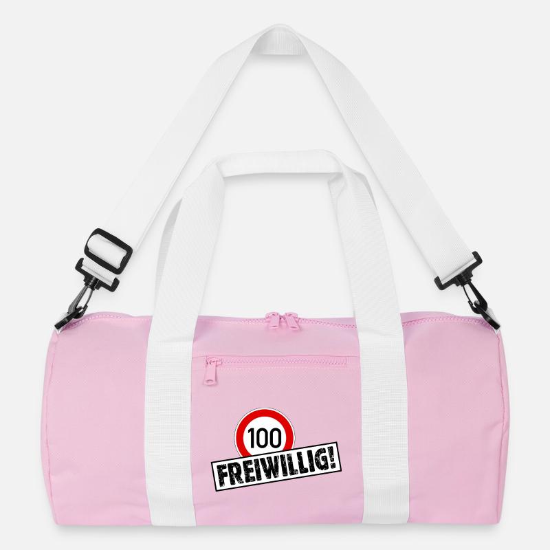 Tempo 100 FREIWILLIG! Tempolimit Aufkleber - Recycelte Duffel Bag - Rosa/Weiß
