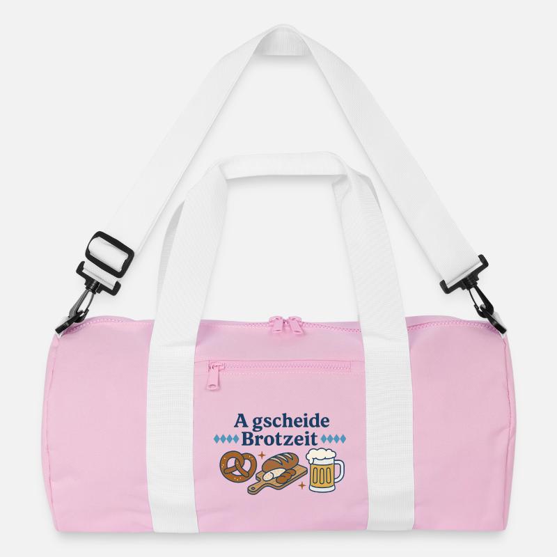 a gscheide brotzeit / Bayern Spruch - Recycelte Duffel Bag - Rosa/Weiß