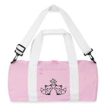 Fox Couple Hearts Love - Recycled Duffel Bag - pink/white - Front