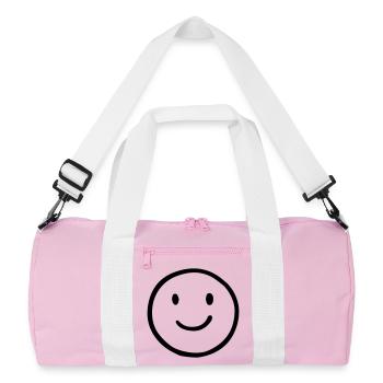 Happy Smile Face: Classic Retro Smile Design - Recycled Duffel Bag - pink/white - Front