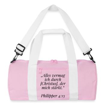 Philipper 4:13 Bibelvers: Alles vermag ich - Recycelte Duffel Bag - Rosa/Weiß - Vorne