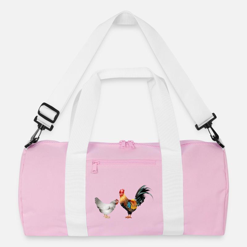 stattlicher farbenprächtiger Hahn mit einer Henne Recycelte Duffel Bag
