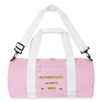 AUTHENTICITY ALWAYS WINS – Gold Motivational Quote - Recycled Duffel Bag - pink/white - Front