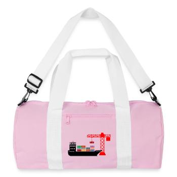 Seecontainerboot mit Kran Entladung 2 - Recycelte Duffel Bag - Rosa/Weiß - Vorne