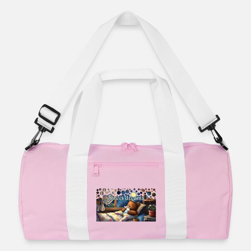 Sweet dreams sleeping bear with cuddly toy - Recycled Duffel Bag - pink/white