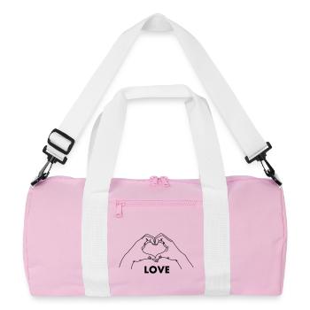 Hand gesture heart LOVE - Recycled Duffel Bag - pink/white - Front