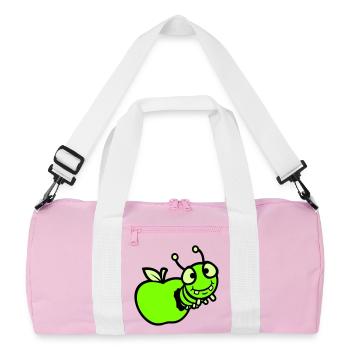 Caterpillar peeps apple hole comic funny cute cute - Recycled Duffel Bag - pink/white - Front