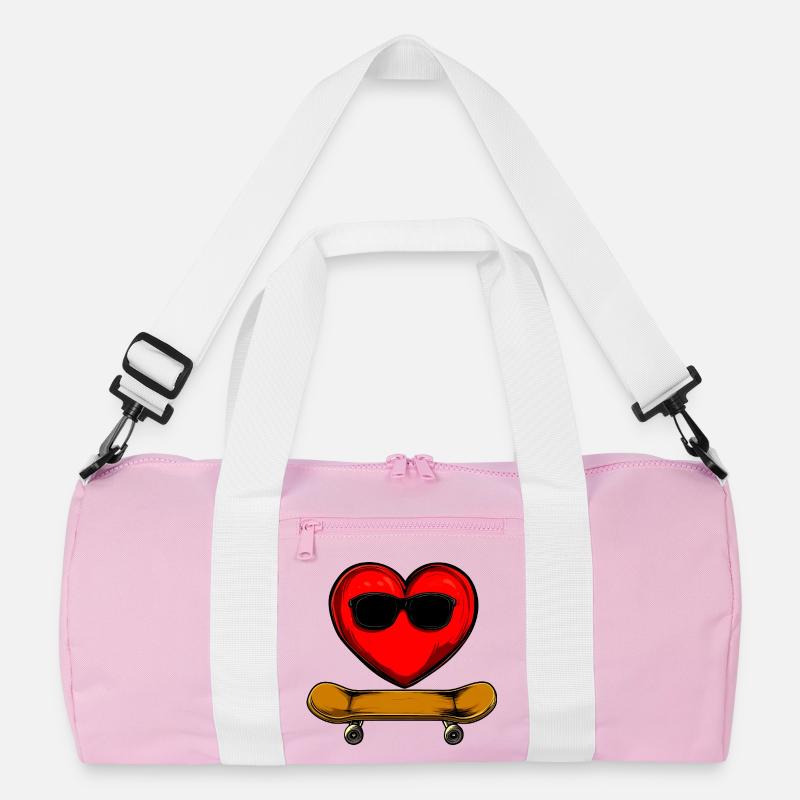 Skateboarder Herz - Recycelte Duffel Bag - Rosa/Weiß