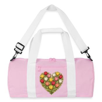 Bouquet de cœur de tulipe - Sac de sport recyclé - rose/blanc - Devant