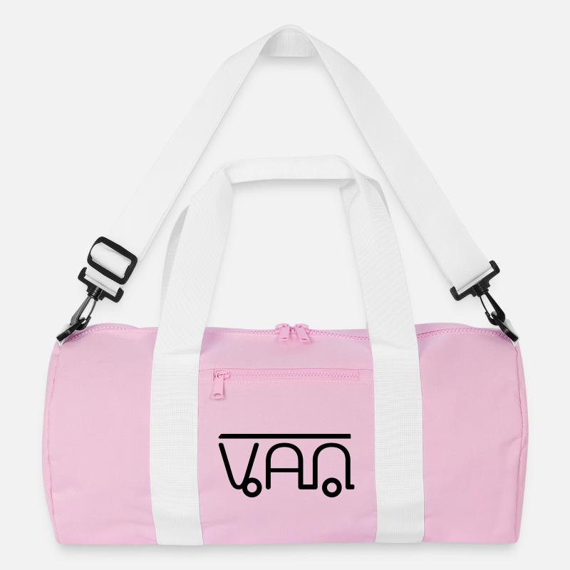 Van Camper Illustration aus Buchstaben - Recycelte Duffel Bag - Rosa/Weiß
