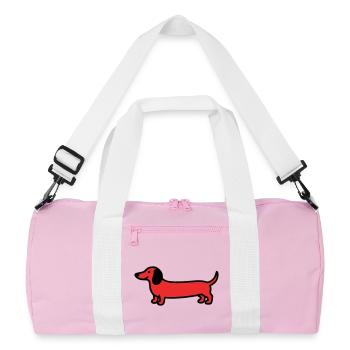 Hunting Dog Dachshund Profile Vector - Recycled Duffel Bag - pink/white - Front