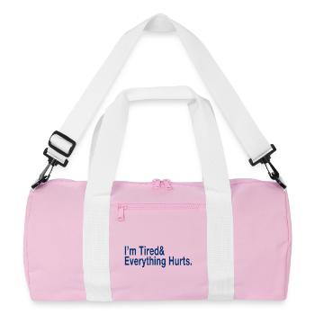 Relatable Fatigue Quote in Deep Blue - Recycled Duffel Bag - pink/white - Front
