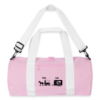 Funny Horse Carriage Meme Riding Farm - Recycled Duffel Bag - pink/white - Front