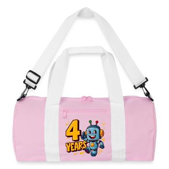 Fête d’anniversaire de quatre ans mignon petit robot pour enfants. - Sac de sport recyclé - rose/blanc - Devant
