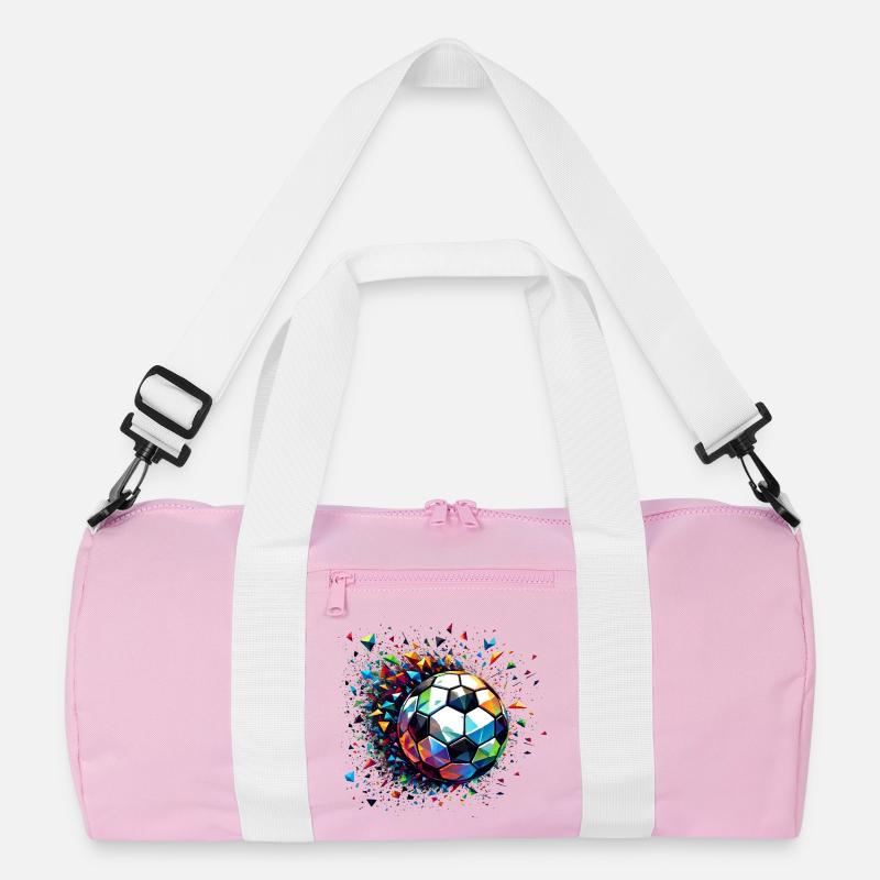 Bunt dynamisches Fußball Motiv mit Lichtreflexe - Recycelte Duffel Bag - Rosa/Weiß