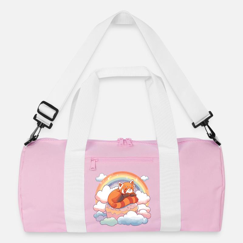 Rot Panda im Regenbogen-Wolkenkuchen Recycelte Duffel Bag