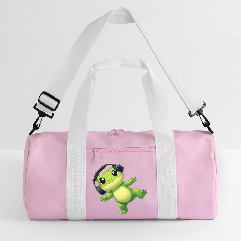 Cute frog toad toad with headphones dancing tech Recycled Duffel Bag