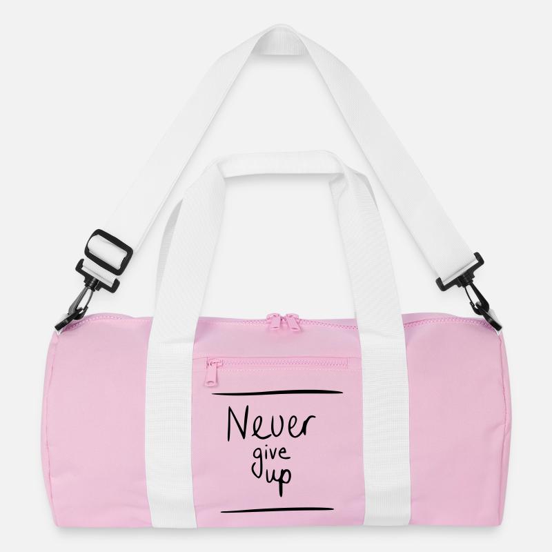 Never give up - Recycelte Duffel Bag - Rosa/Weiß