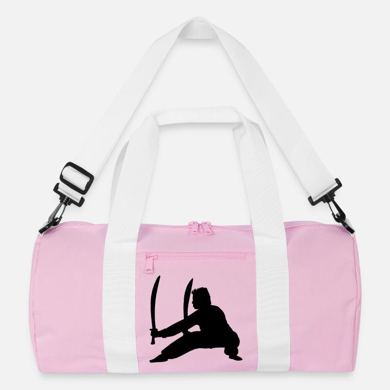 Kung fu practitioner with two swords Recycled Duffel Bag