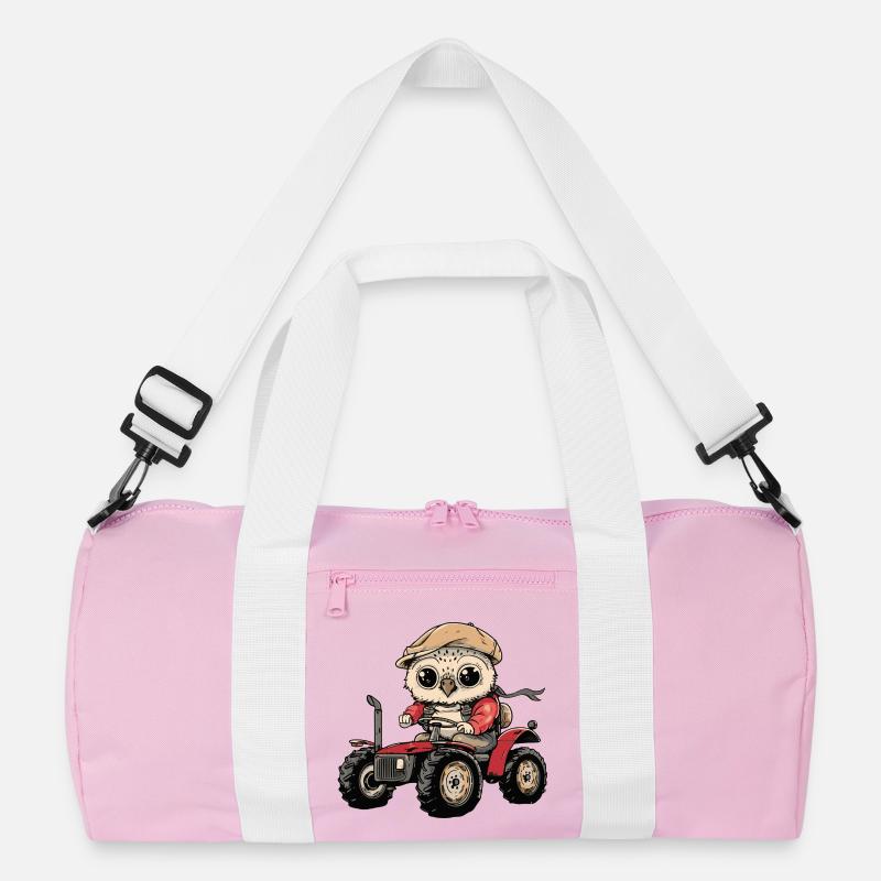Eule Traktor Farmer - Recycelte Duffel Bag - Rosa/Weiß