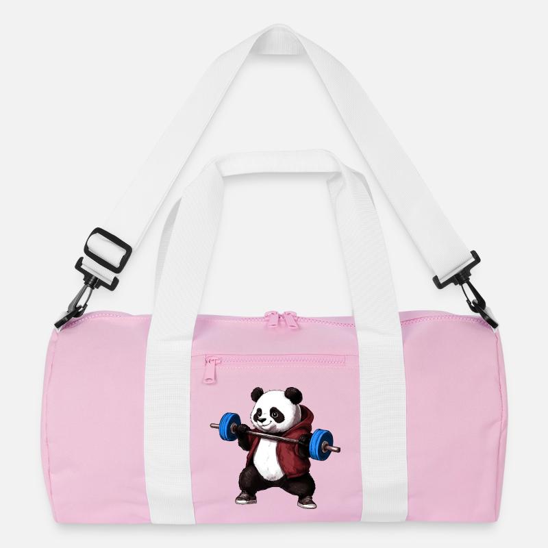 Panda mit Langhantel - Recycelte Duffel Bag - Rosa/Weiß