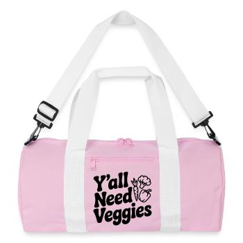 Ihr braucht Gemüse - Recycelte Duffel Bag - Rosa/Weiß - Vorne