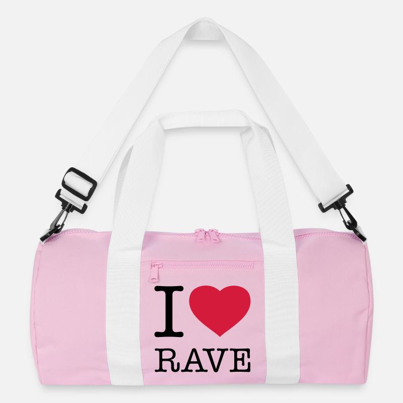 I LOVE RAVE - Recycelte Duffel Bag - Rosa/Weiß