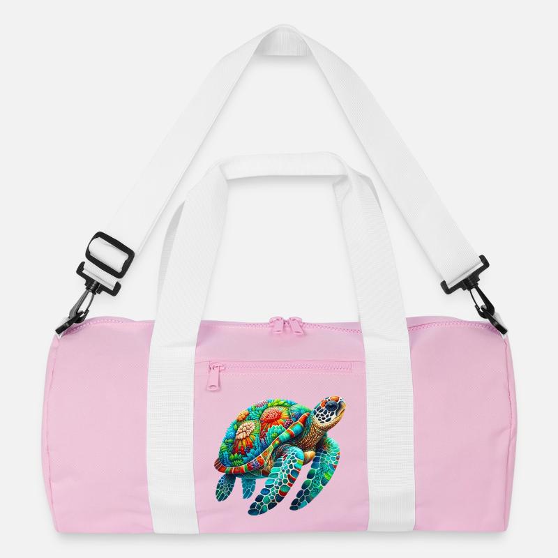 Schildkröte - Recycelte Duffel Bag - Rosa/Weiß