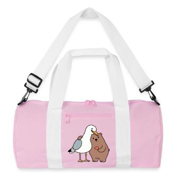 North Sea Seagull Brown Bear Friendship Love Lean - Recycled Duffel Bag - pink/white - Front