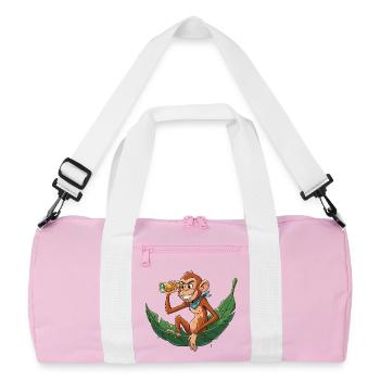 Abenteueraffe mit Fernrohr - Recycelte Duffel Bag - Rosa/Weiß - Vorne