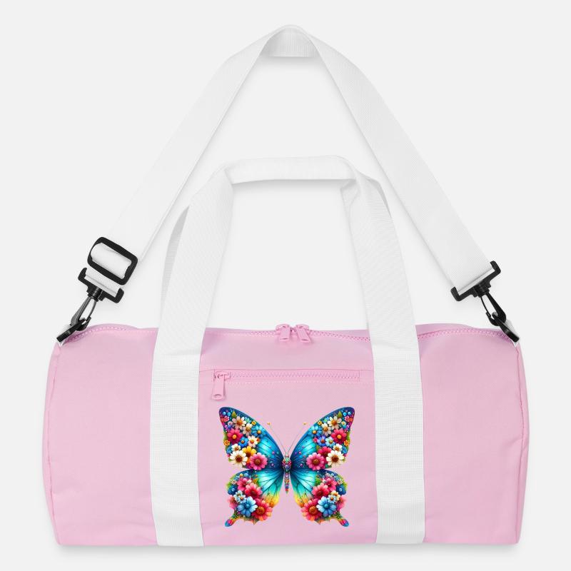 Schmetterling - Recycelte Duffel Bag - Rosa/Weiß