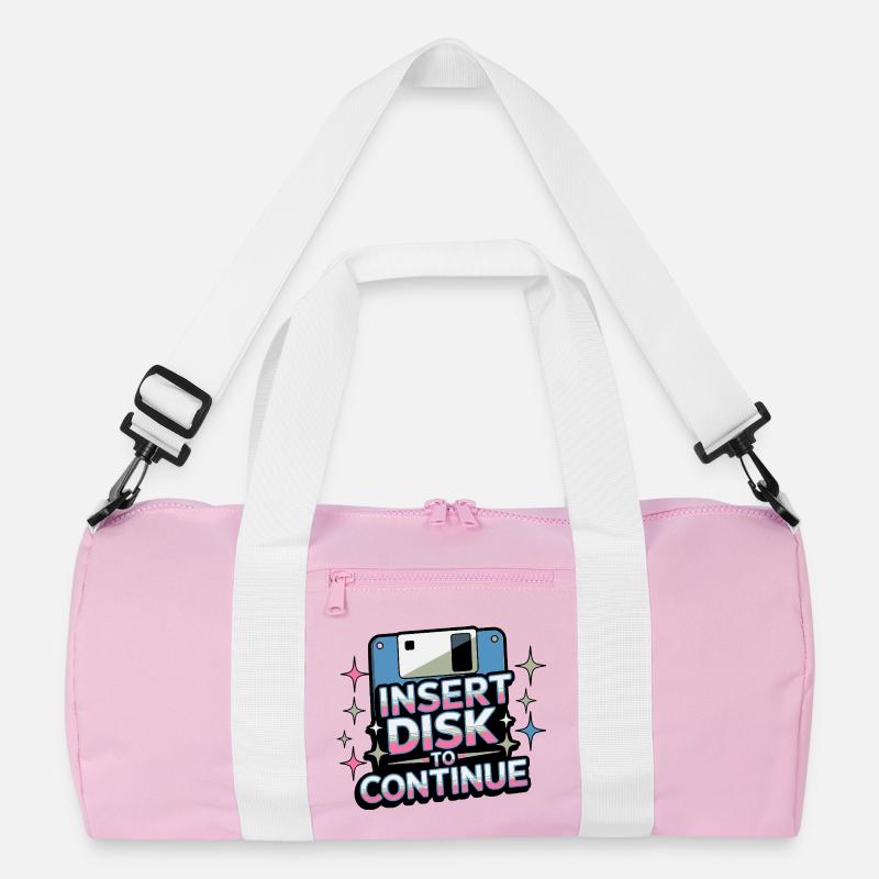 Y2K Retro – Insert Disk to Continue - Recycelte Duffel Bag - Rosa/Weiß