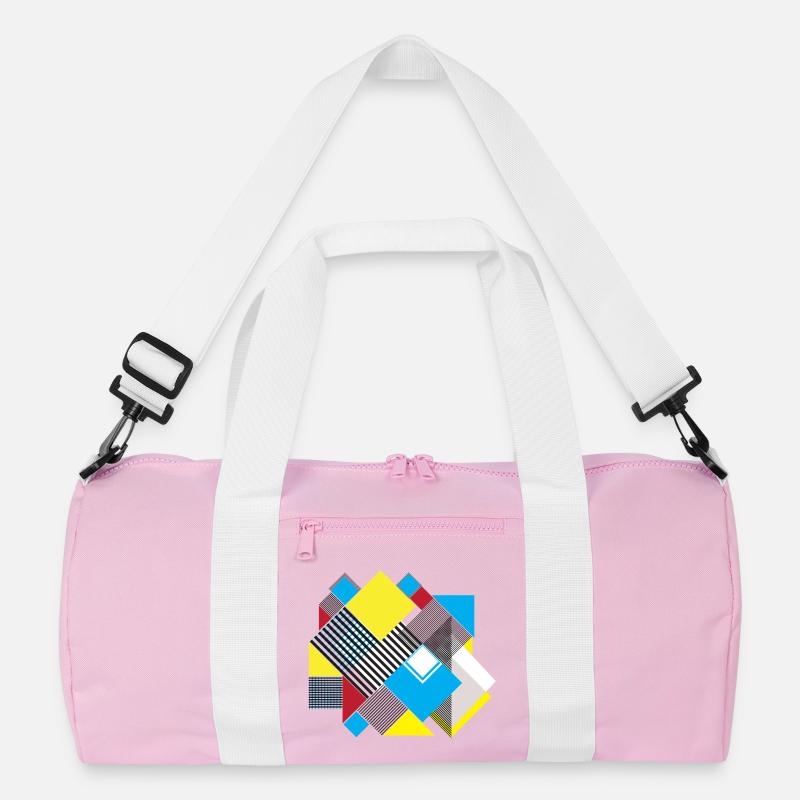 Geometric Color Square Composition - Recycled Duffel Bag - pink/white