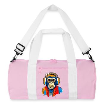 Monkey with headphones - Recycled Duffel Bag - pink/white - Front