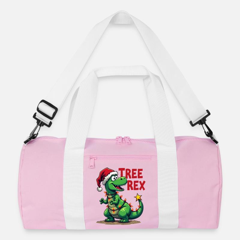 Christmas Dino – Lustiger T-Rex mit Weihnachtsbaum - Recycelte Duffel Bag - Rosa/Weiß