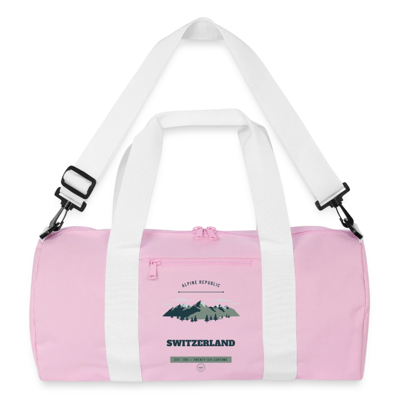 Switzerland-mærke på en recycled duffel bag