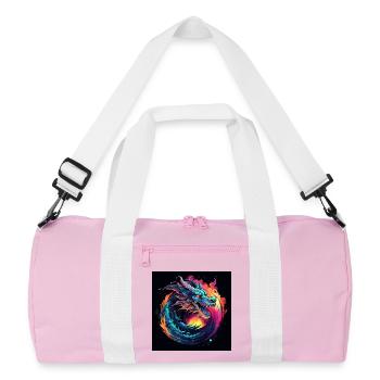 Neon dragon in the circle of stars - Recycled Duffel Bag - pink/white - Front