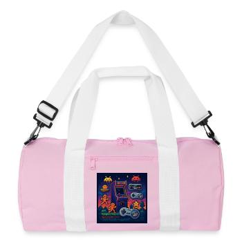 Retro-Pixel-Arcade-Gaming-Design - Recycelte Duffel Bag - Rosa/Weiß - Vorne