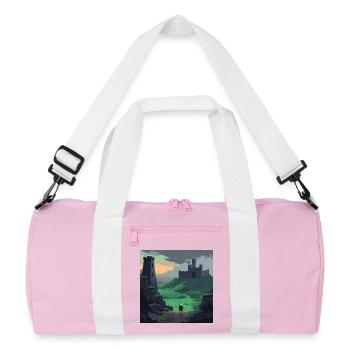 Burghügel bei Sonnenuntergang - Recycelte Duffel Bag - Rosa/Weiß - Vorne