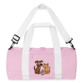 Lustiges Tiertrio – Hund, Katze & Maus - Recycelte Duffel Bag - Rosa/Weiß - Vorne