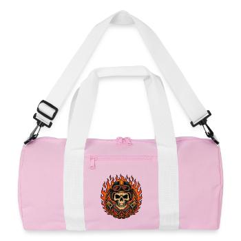 Fire & Flames Design Motorrad Totenkopf - Recycelte Duffel Bag - Rosa/Weiß - Vorne
