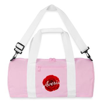 Red Rose with Avenir Text Design - Recycled Duffel Bag - pink/white - Front