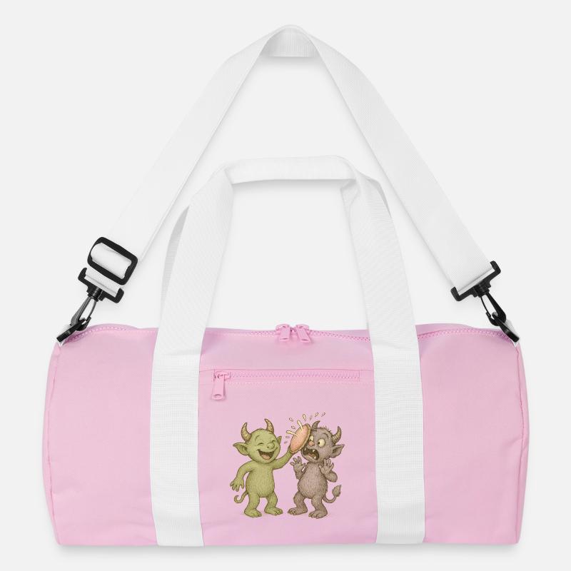 Verspielte Werwolf-Karikatur im Humorstil - Recycelte Duffel Bag - Rosa/Weiß