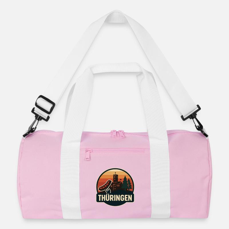 Thuringia Castle Panorama Badge - Recycled Duffel Bag - pink/white