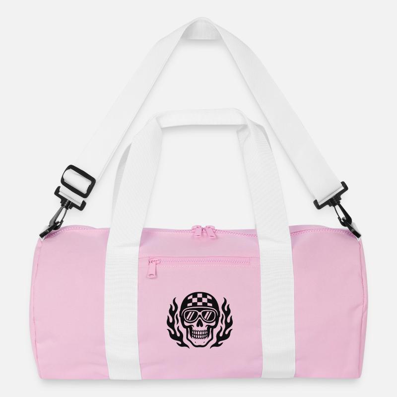 Flammen-Skull mit Checkerboard Helm Recycelte Duffel Bag
