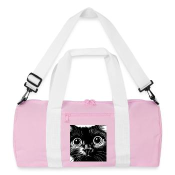 Black and White Cat Portrait Big Eyes - Recycled Duffel Bag - pink/white - Front