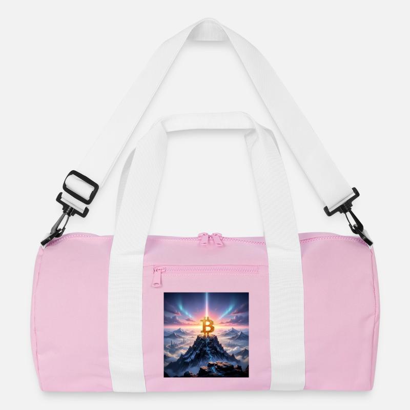 Bitcoin summit light over mountain range Recycled Duffel Bag