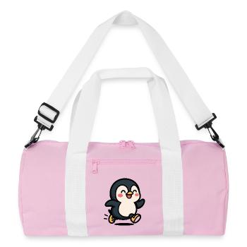 Penguin on the move: joyful leap - Recycled Duffel Bag - pink/white - Front