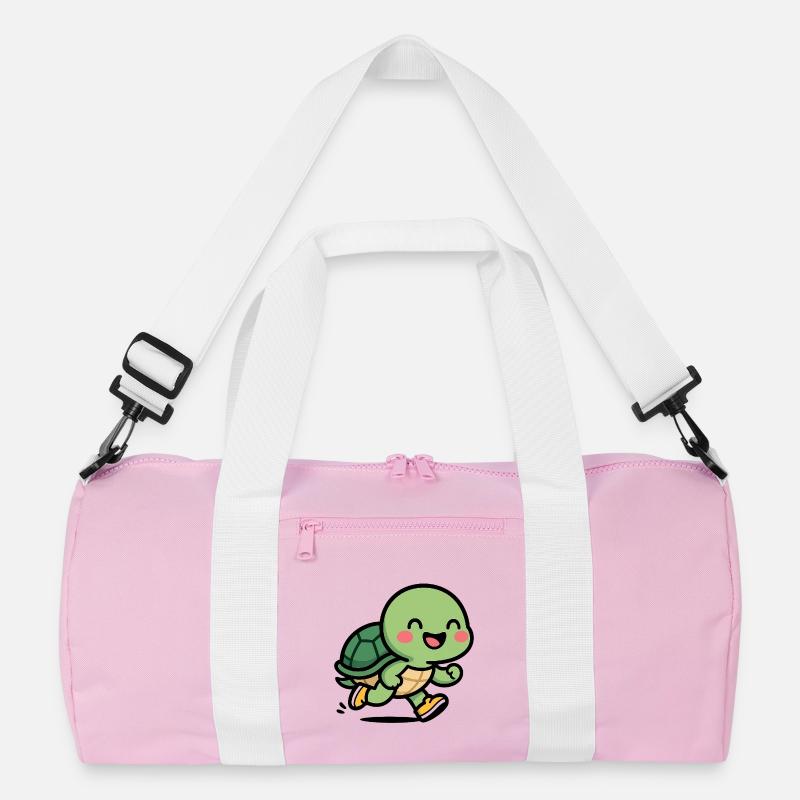 Schildkröten-Läufer-Lächeln - Recycelte Duffel Bag - Rosa/Weiß