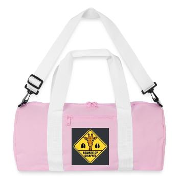 Giraffe Warning Sign - Recycled Duffel Bag - pink/white - Front